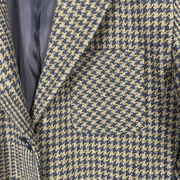 JL Colebrook Blazer Men M Navy Brown Houndstooth Wool Blend Button Suit Jacket - Picture 8 of 16